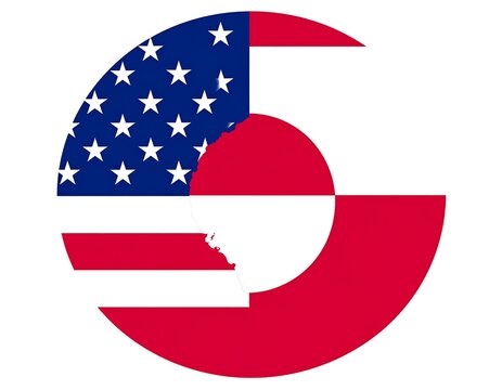 Circular graphic of two national flags