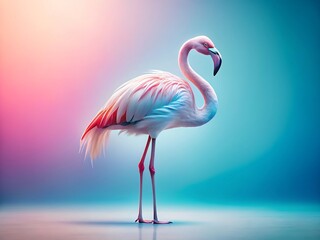 Fototapeta premium Elegant pink flamingo standing gracefully, showcasing its vibrant feathers and long legs on a colorful background