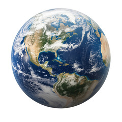 Detailed 3d rendering of planet earth showing continents and oceans on a transparent background