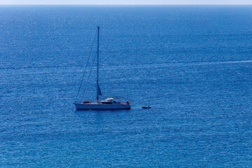 Yacht in harbor at Mediterranean sea.