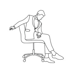Man sitting on soft chair, sketch of man bowing forward
