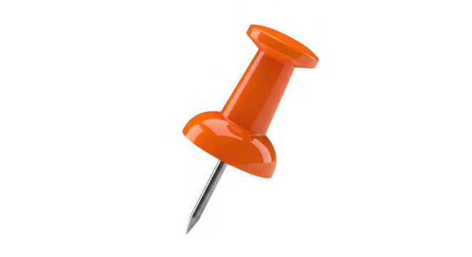 Orange push pin for office use isolated on transparent background