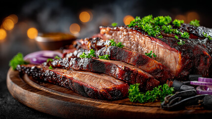 Sliced Smoked Beef Brisket With Parsley