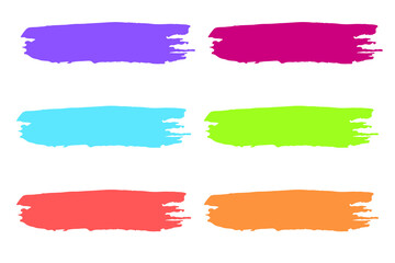 Obraz premium Vibrant Color Swatches: Six Bold, Grunge-Style Paint Strokes on Black Background.