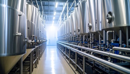 Steel Tanks and Piping in Industrial Plant Interior