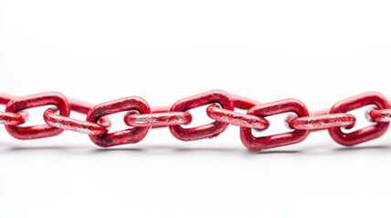 Close up image of red metal chain, showcasing its links and texture, symbolizing strength and connection