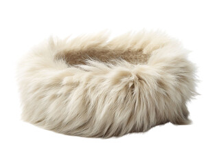 PNG of Cozy, fluffy pet bed in soft cream color, perfect for a snug nap.