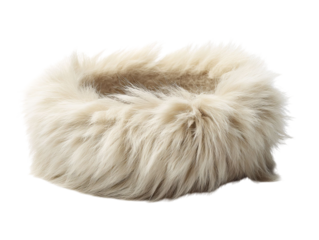 PNG of Cozy, fluffy pet bed in soft cream color, perfect for a snug nap.