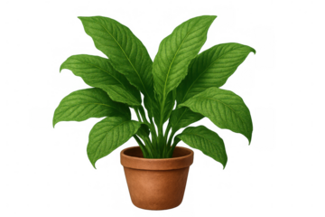 Peace lily growing in terracotta pot, verdant foliage highlighting botanical elegance against transparent background, ideal for design and botanical visual content