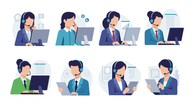 Diverse customer service representatives assisting customers.