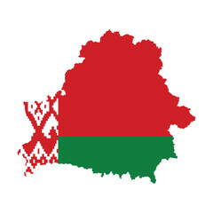 Map of Belarus with national flag colors, red and green design with traditional pattern for travel or culture