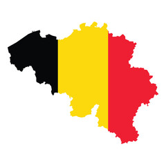Map of Belgium with national flag colors, black, yellow, and red design for travel or geography use