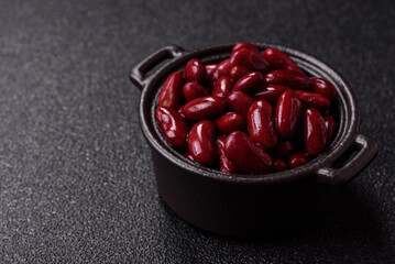 Red beans canned as an ingredient for cooking healthy or vegetarian food. Canned beans