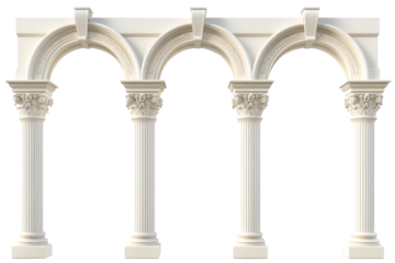 Classic stone archway with three arches and columns isolated on transparent background