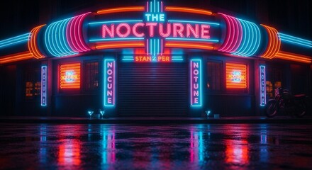 Vibrant Neon Glow Casts Light on Closed Shopfront After Dark