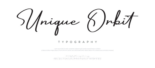 Unique Orbit, Signature Elegant Branding Typeface. Handwritten Script Editable Text Effect Template . vector illustration 
