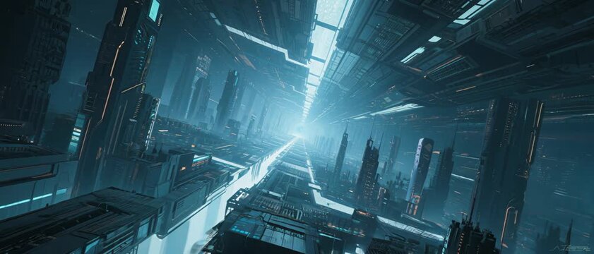 High-speed transit, futuristic cityscape, megacity, digital art, sci-fi environment, wide-angle view, cyberpunk concept for SEO