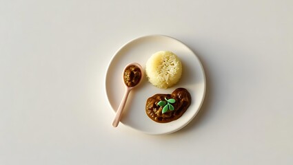 White plate with rice and curry spoon