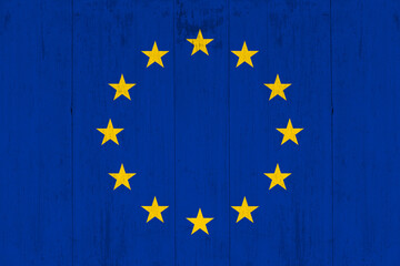 Euro flag painted on old wood background