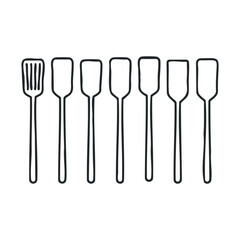 Fototapeta premium A collection of seven different spatula designs arranged neatly
