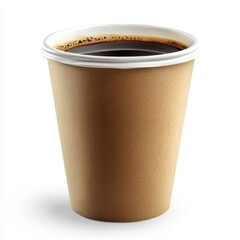 A cup of coffee is sitting on a white background