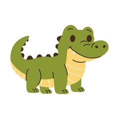 Cute cartoon illustration of an alligator with big eyes and open mouth, ideal for kids' books, wildlife designs, and playful decor