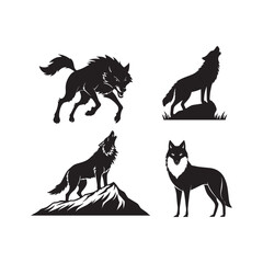 Wolf silhouette vector set