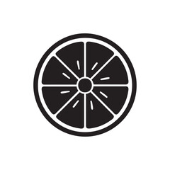 Obraz premium Simple black and white graphic icon of a citrus fruit slice with radial segments and a central core