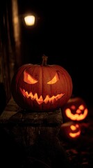 Glowing pumpkin face decorations for Halloween