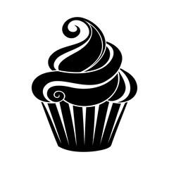 Deliciously Frosted Cupcake Silhouette with Swirling Creamy Topping and Fluted Wrapper