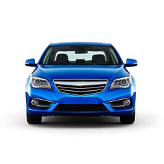 Naklejka premium Stock photo of blue sedan car front view isolated on white background auto vehicle