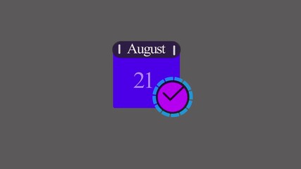 Abstract August calendar date 21 icon animation.calendar symbol.