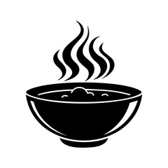 A Simple Black and White Icon of a Bowl of Steaming Food