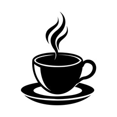 Hot Coffee Cup Silhouette With Steam Rising Upward