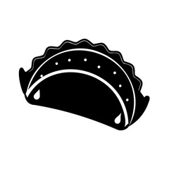 Stylized illustration of a delicious empanada with a decorative edge and dripping filling