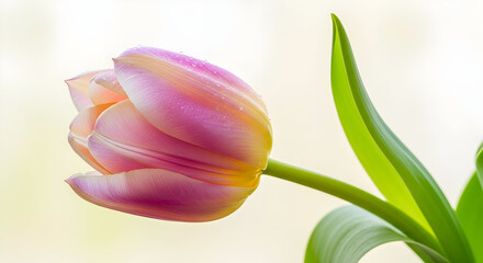 Beautiful Pink Tulip Blossom with Soft Focus and Floral Details for Spring and Garden Photography