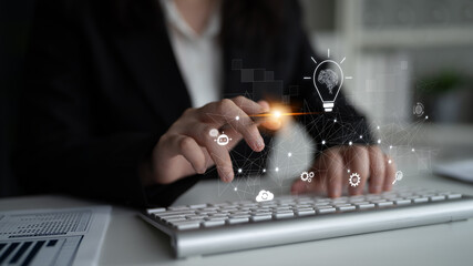 AI innovation with neural network and digital transformation. AI innovation drives automation, powers ideas, AI innovation enhances SEO, and AI innovation enables global connection. Latch