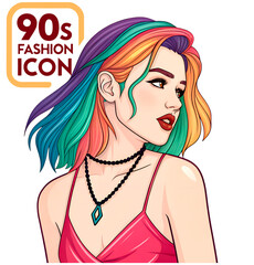 90s Fashion Icon Woman Retro 90s. PNG, Print Shirt, Sticker.