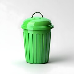 Stock photo of green plastic trash can with lid waste management garbage container bin