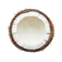 Halved coconut showing fresh white coconut meat