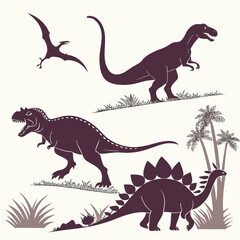 Silhouettes of various dinosaurs in different poses against a plain background highlighting prehistoric species diversity
