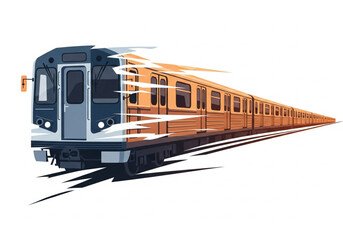 Flat Vector Subway Train Side View with Torn Brushstroke Details Isolated on White