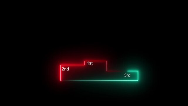 neon line winner podium with 1st, 2nd, and 3rd place icon animation with magenta color on a black background pedestal appearance 4k motion design animation for web