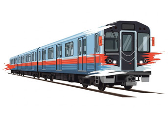 Flat Vector Subway Train Side View with Torn Brushstroke Details Isolated on White