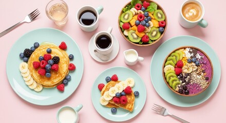 Colorful breakfast spread