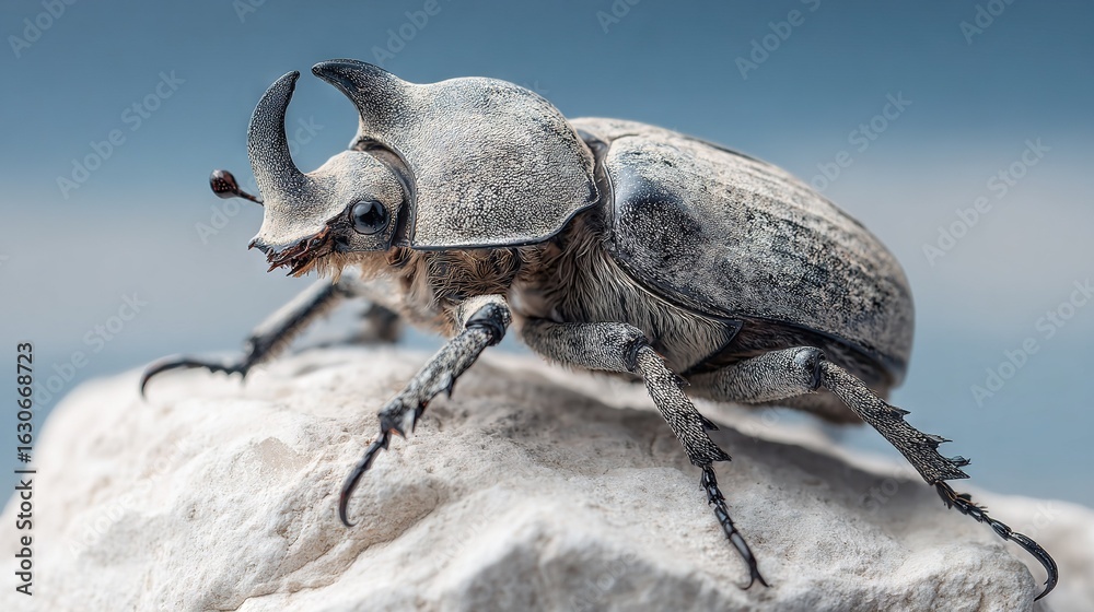 Wall mural a close-up of a bug on a rock with a sky in the background of the image