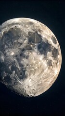 Fototapeta premium Detailed Close Up View Of Full Moon Surface With Craters And Shadows Against Dark Night Sky Representing Space Astronomy And Mystery