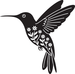Obraz premium Black hummingbird with floral body and detailed wings white vector