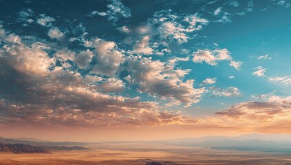 Fototapeta premium Dramatic sunset over a vast desert landscape