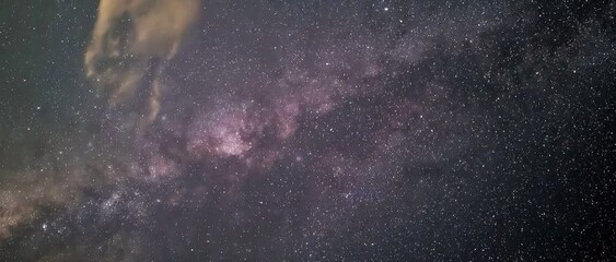 Beautiful night sky time lapse with Milky Way galaxy on dark sky. Starry night background. Galaxy exploration through outer space towards glowing milky way galaxy. . High quality 4k footage - Powered by Adobe